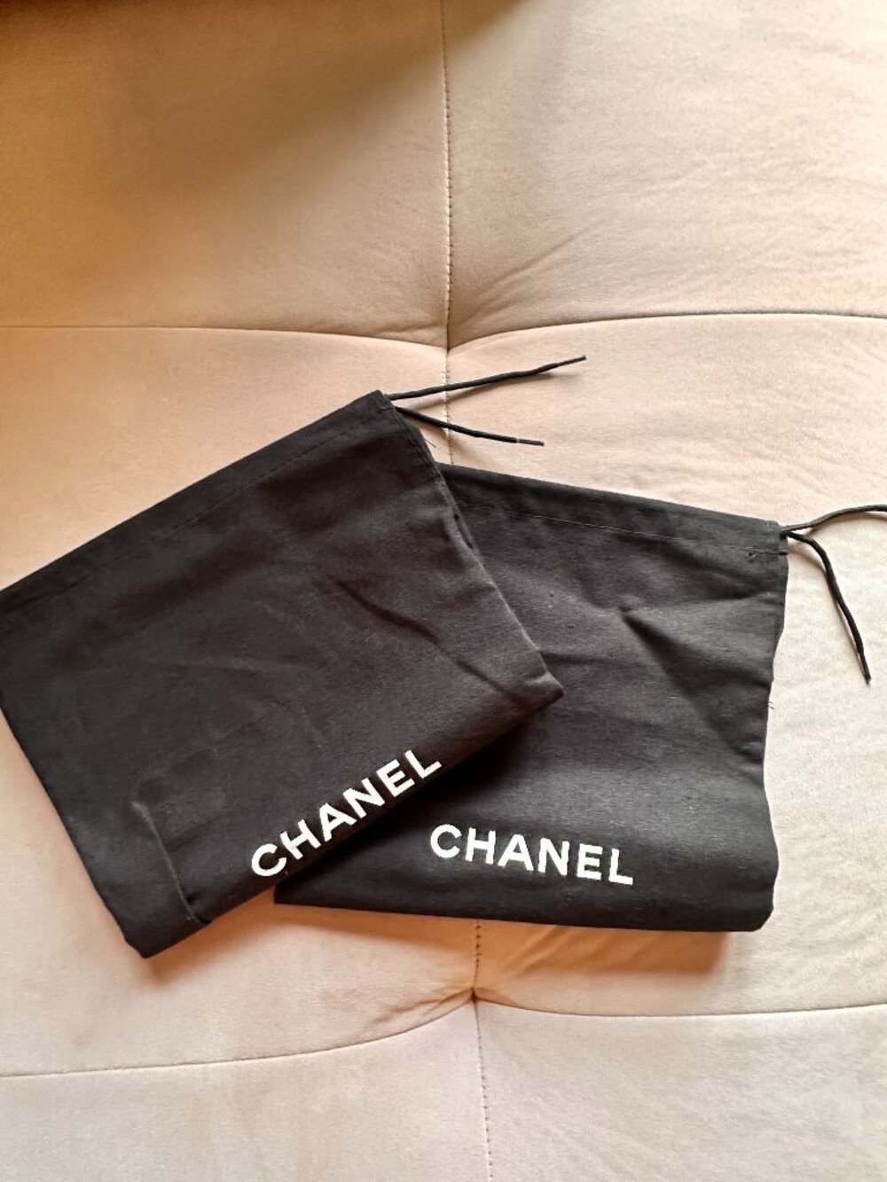 Set Of Two Authentic Chanel Black Cotton Shoe Storage Bags